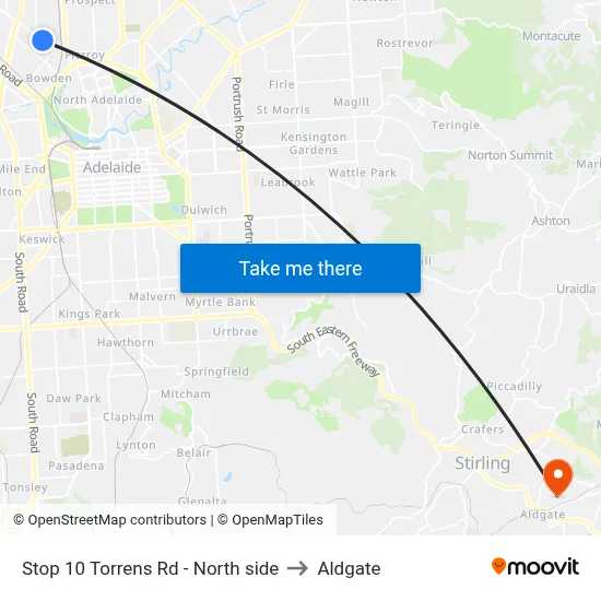 Stop 10 Torrens Rd - North side to Aldgate map