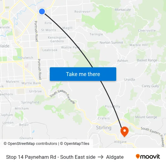 Stop 14 Payneham Rd - South East side to Aldgate map