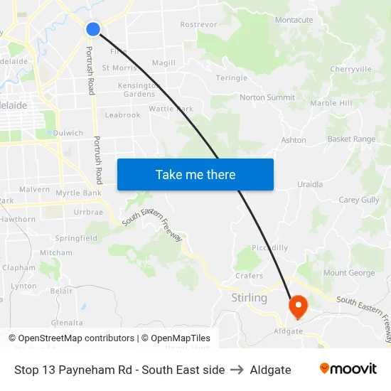 Stop 13 Payneham Rd - South East side to Aldgate map