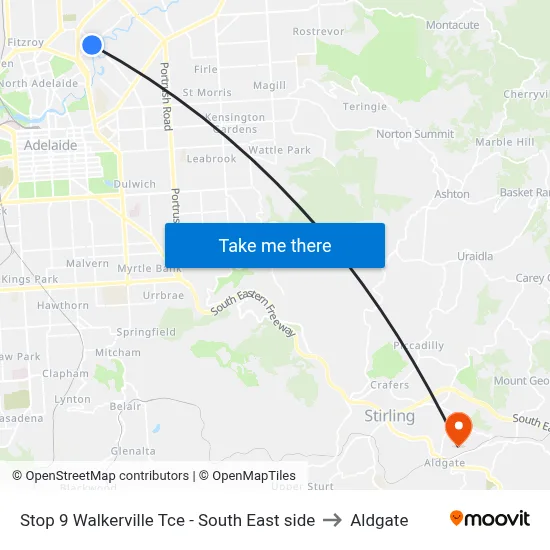 Stop 9 Walkerville Tce - South East side to Aldgate map