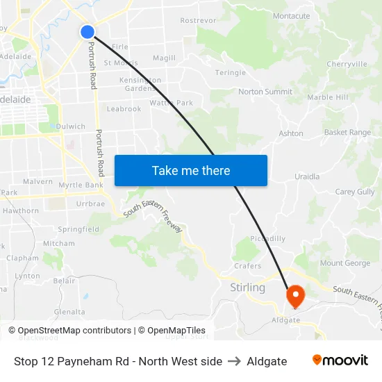 Stop 12 Payneham Rd - North West side to Aldgate map