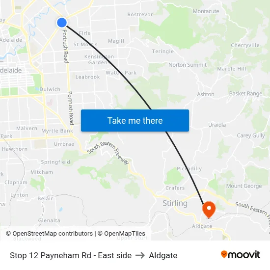 Stop 12 Payneham Rd - East side to Aldgate map
