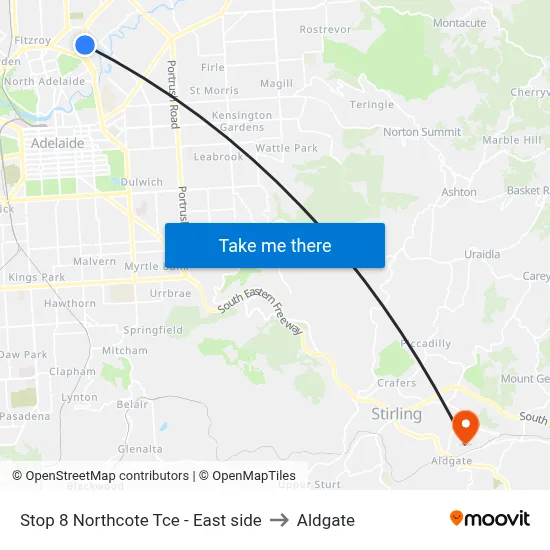 Stop 8 Northcote Tce - East side to Aldgate map