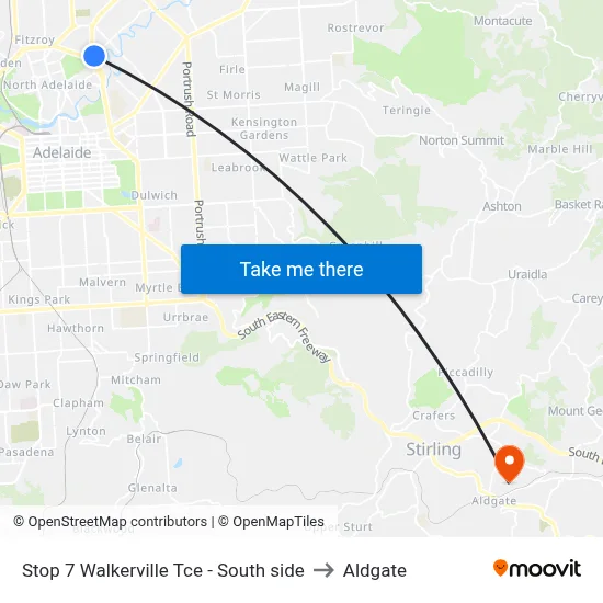 Stop 7 Walkerville Tce - South side to Aldgate map