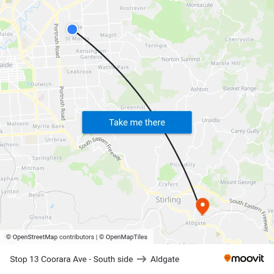 Stop 13 Coorara Ave - South side to Aldgate map