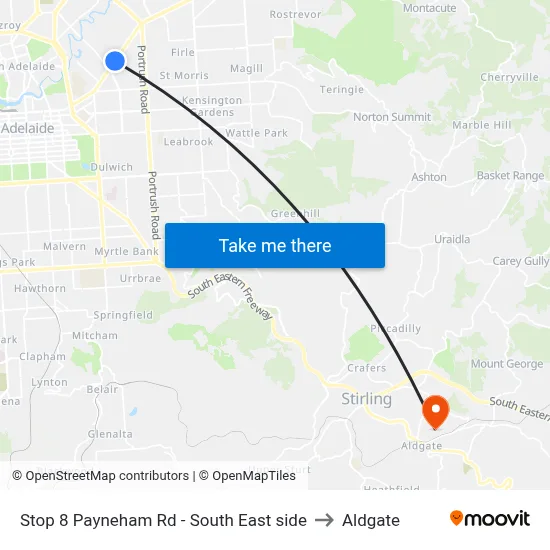 Stop 8 Payneham Rd - South East side to Aldgate map