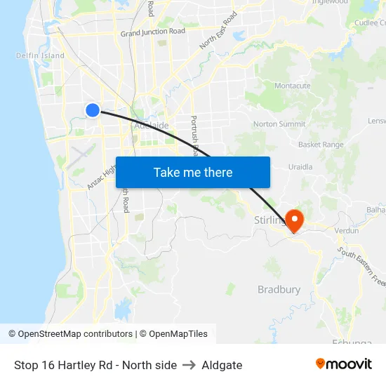 Stop 16 Hartley Rd - North side to Aldgate map