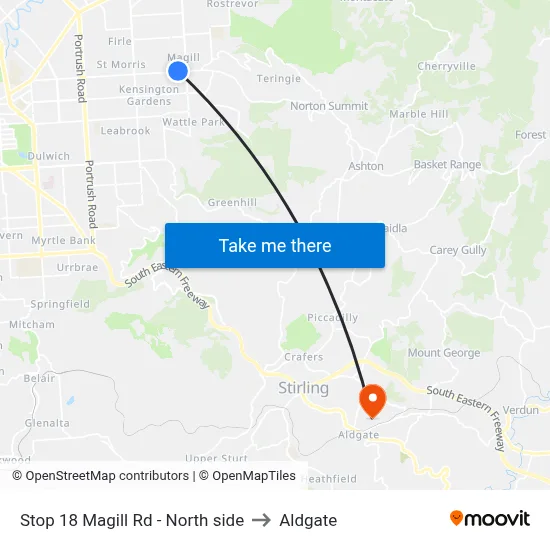 Stop 18 Magill Rd - North side to Aldgate map