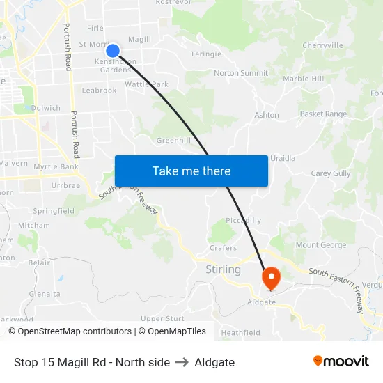 Stop 15 Magill Rd - North side to Aldgate map