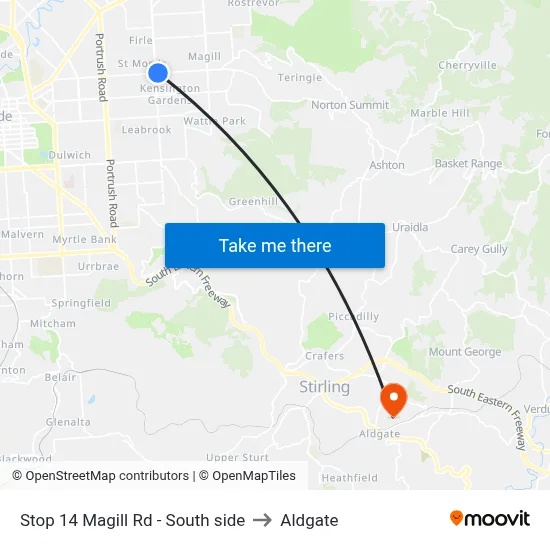 Stop 14 Magill Rd - South side to Aldgate map