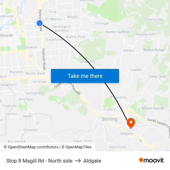Stop 8 Magill Rd - North side to Aldgate map