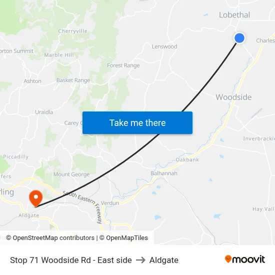 Stop 71 Lobethal Woodside Rd - North side to Aldgate map