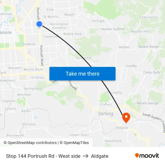 Stop 144 Portrush Rd - West side to Aldgate map