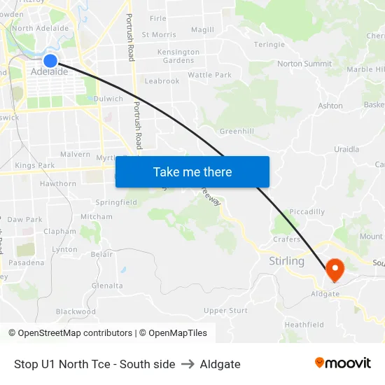 Stop U1 North Tce - South side to Aldgate map