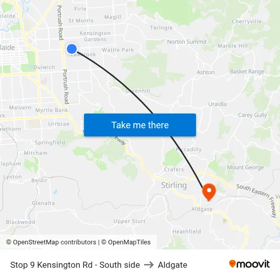 Stop 9 Kensington Rd - South side to Aldgate map