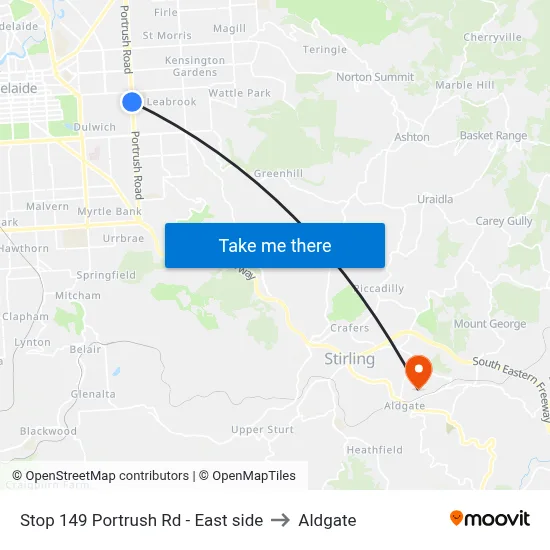 Stop 149 Portrush Rd - East side to Aldgate map