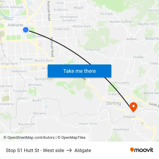 Stop S1 Hutt St - West side to Aldgate map
