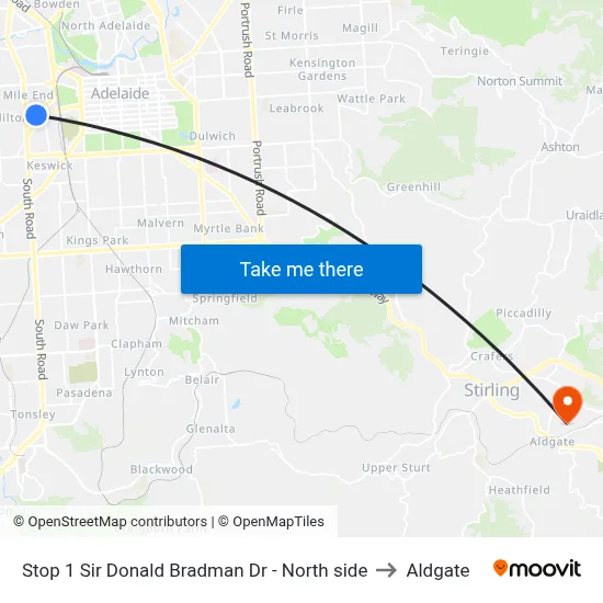 Stop 1 Sir Donald Bradman Dr - North side to Aldgate map