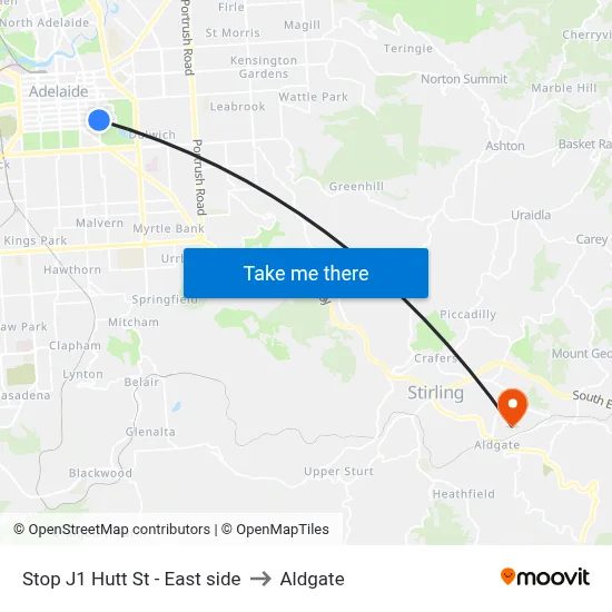 Stop J1 Hutt St - East side to Aldgate map