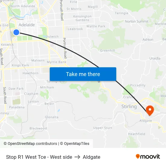 Stop R1 West Tce - West side to Aldgate map