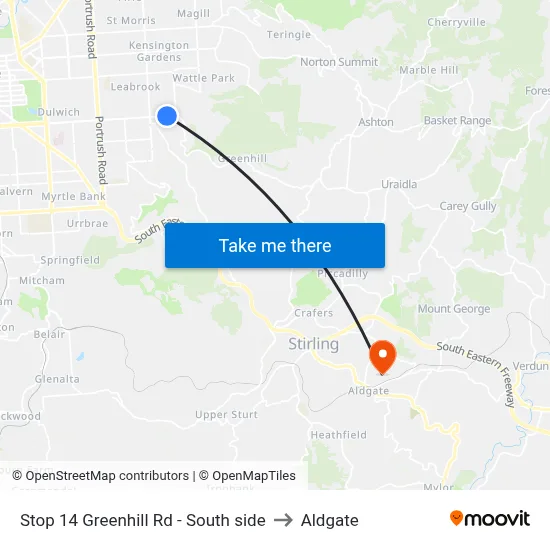 Stop 14 Greenhill Rd - South side to Aldgate map