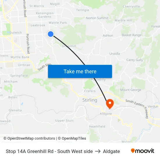 Stop 14A Greenhill Rd - South West side to Aldgate map
