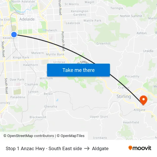 Stop 1 Anzac Hwy - South East side to Aldgate map