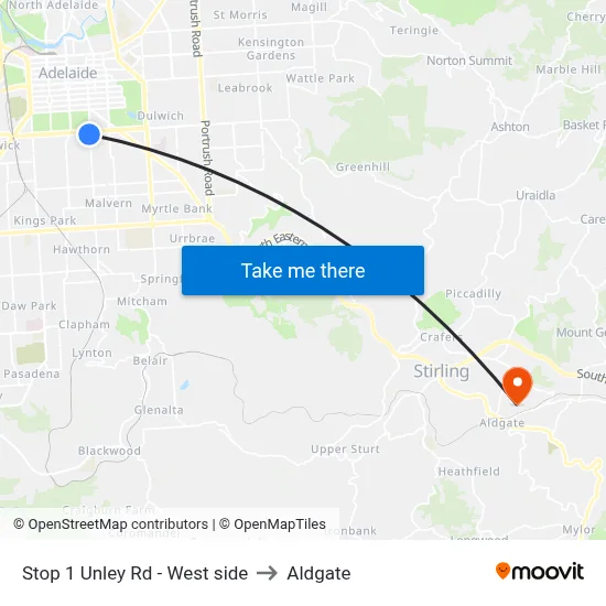 Stop 1 Unley Rd - West side to Aldgate map