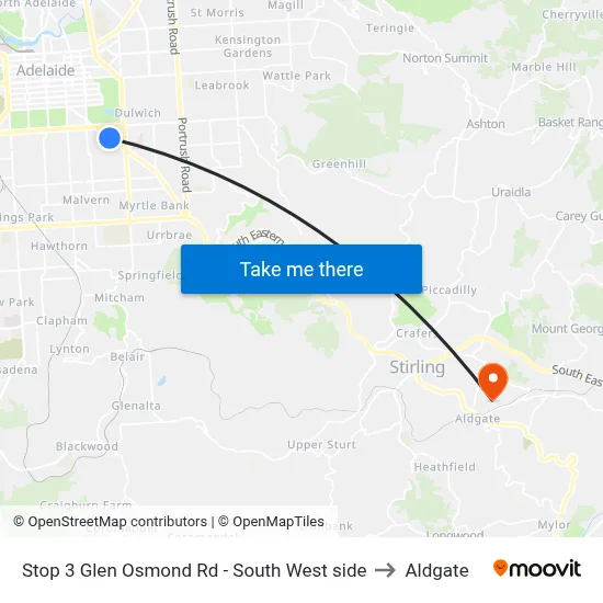 Stop 3 Glen Osmond Rd - South West side to Aldgate map