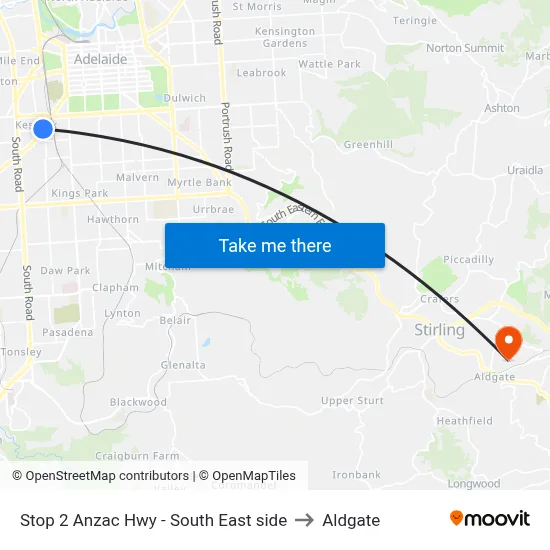 Stop 2 Anzac Hwy - South East side to Aldgate map