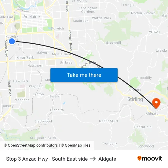 Stop 3 Anzac Hwy - South East side to Aldgate map