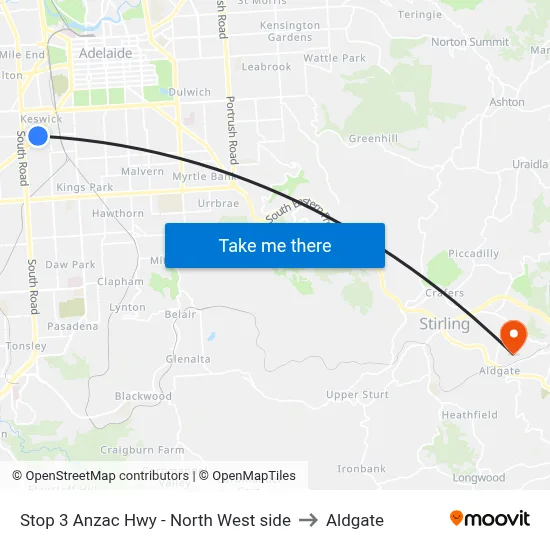 Stop 3 Anzac Hwy - North West side to Aldgate map