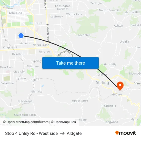 Stop 4 Unley Rd - West side to Aldgate map
