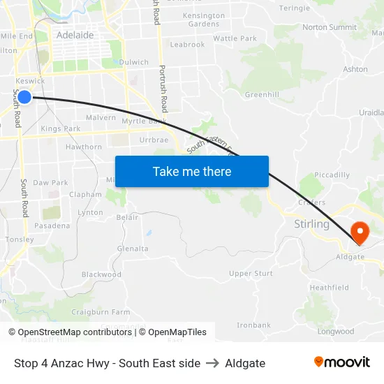 Stop 4 Anzac Hwy - South East side to Aldgate map