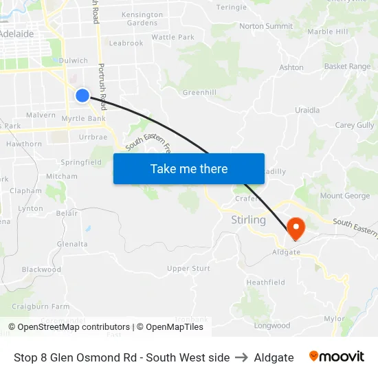 Stop 8 Glen Osmond Rd - South West side to Aldgate map