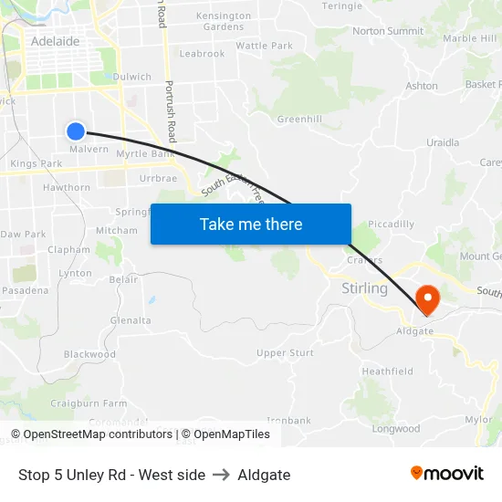 Stop 5 Unley Rd - West side to Aldgate map