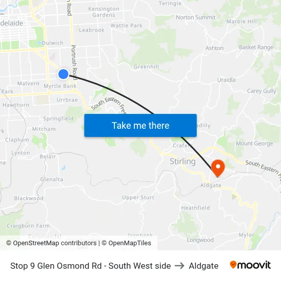Stop 9 Glen Osmond Rd - South West side to Aldgate map