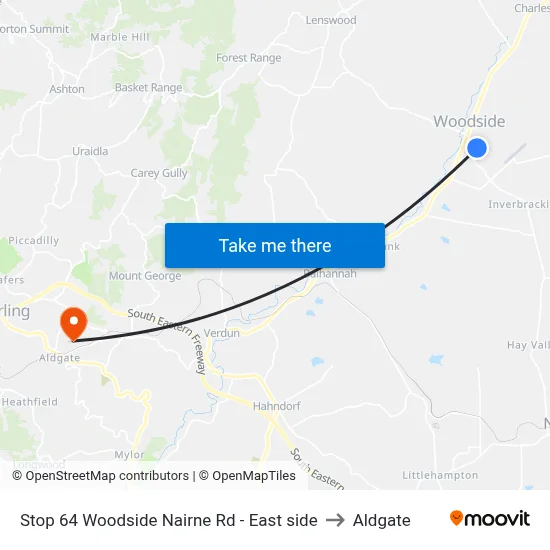 Stop 64 Woodside Nairne Rd - East side to Aldgate map