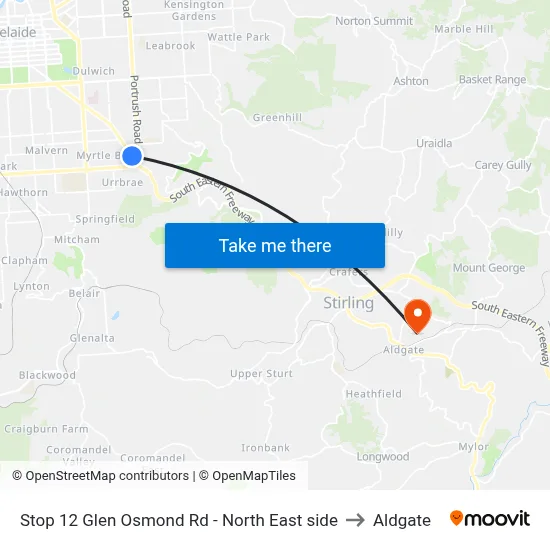 Stop 12 Glen Osmond Rd - North East side to Aldgate map