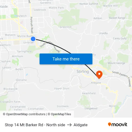 Stop 14 Mt Barker Rd - North side to Aldgate map