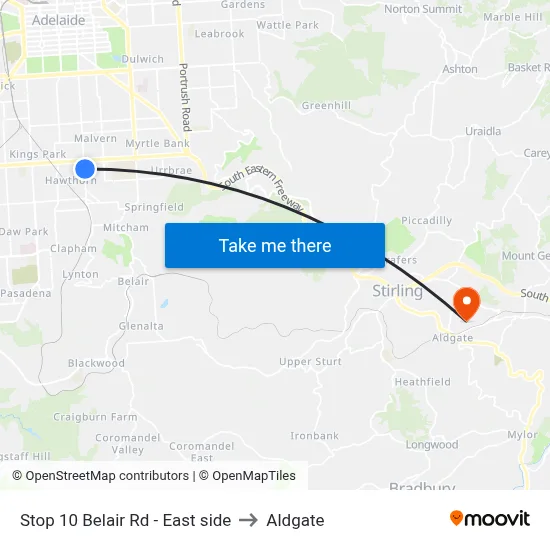 Stop 10 Belair Rd - East side to Aldgate map
