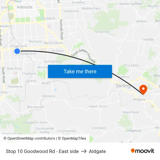 Stop 10 Goodwood Rd - East side to Aldgate map