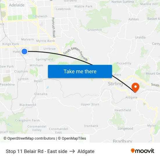 Stop 11 Belair Rd - East side to Aldgate map