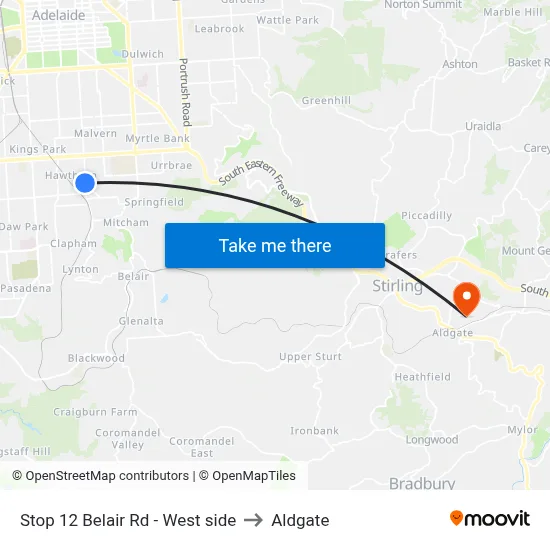 Stop 12 Belair Rd - West side to Aldgate map