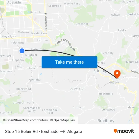 Stop 15 Belair Rd - East side to Aldgate map