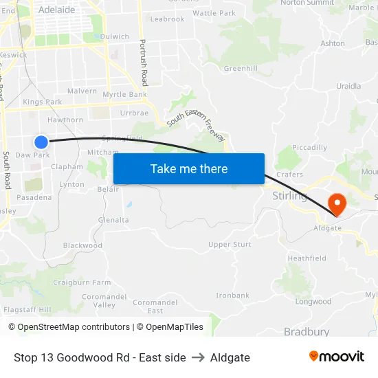 Stop 13 Goodwood Rd - East side to Aldgate map