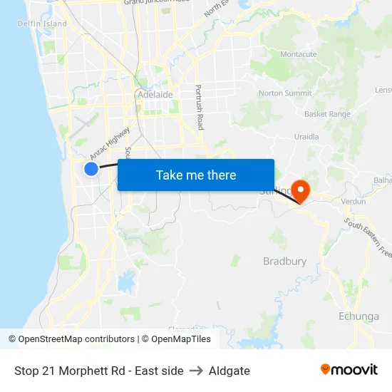 Stop 21 Morphett Rd - East side to Aldgate map
