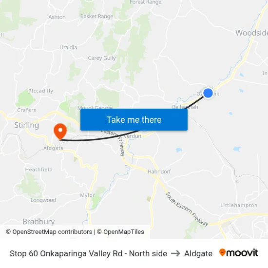 Stop 60 Onkaparinga Valley Rd - North side to Aldgate map