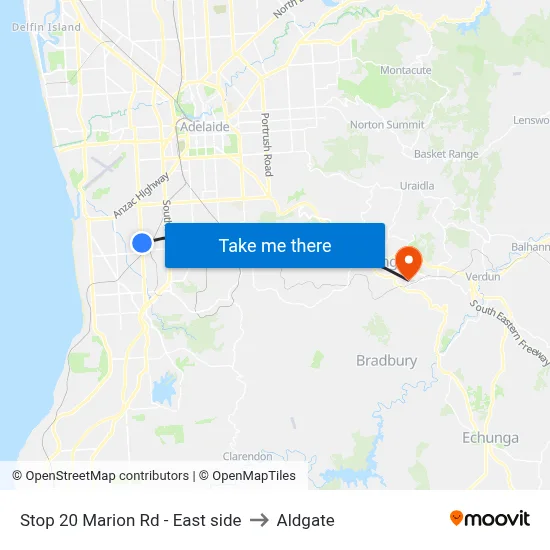 Stop 20 Marion Rd - East side to Aldgate map