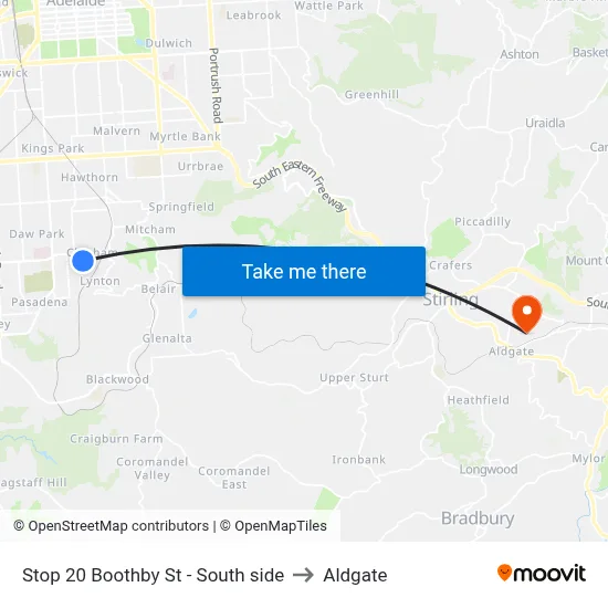 Stop 20 Boothby St - South side to Aldgate map
